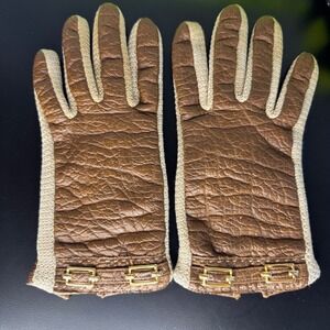 Novaknit by Aris Tan Leather Gloves Textured Gold Accent‎ Winter L